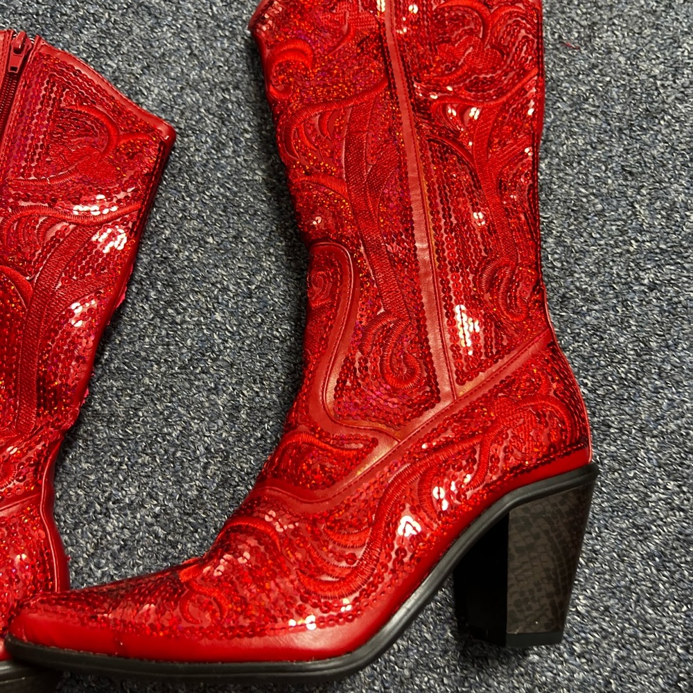 Helen’s Heart Red Sequin Western Boots Women’s Rhinestone Cowgirl Boots